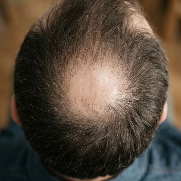Small visible bald spot on the crown